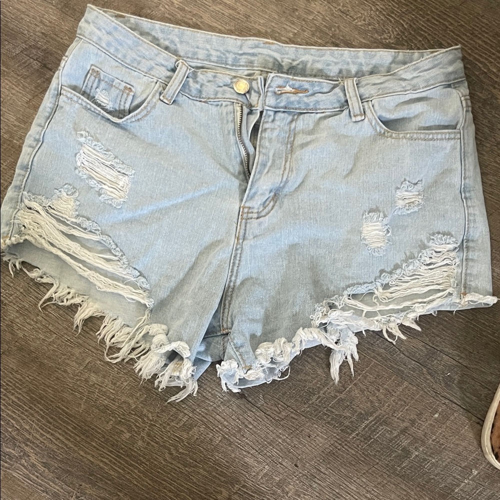 SHEIN Light Blue Ripped Jean Shorts